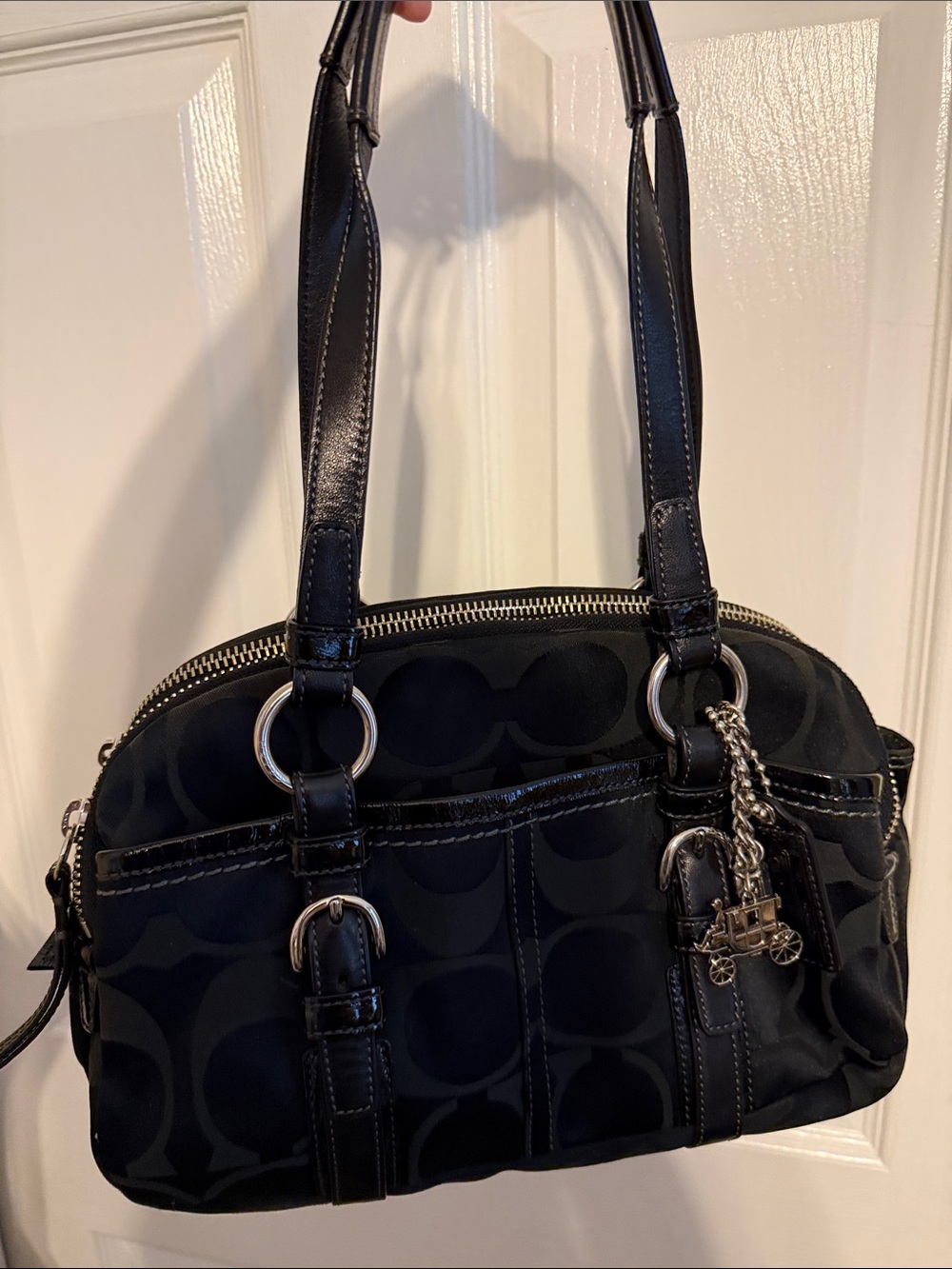Coach Black Signature Jacquard Shoulder Bag with Charms - Picture 3 of 10